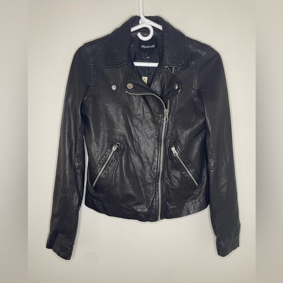 NWT New Madewell The Washed Leather Motorcycle Jacket in True Black Size S - Picture 7 of 10